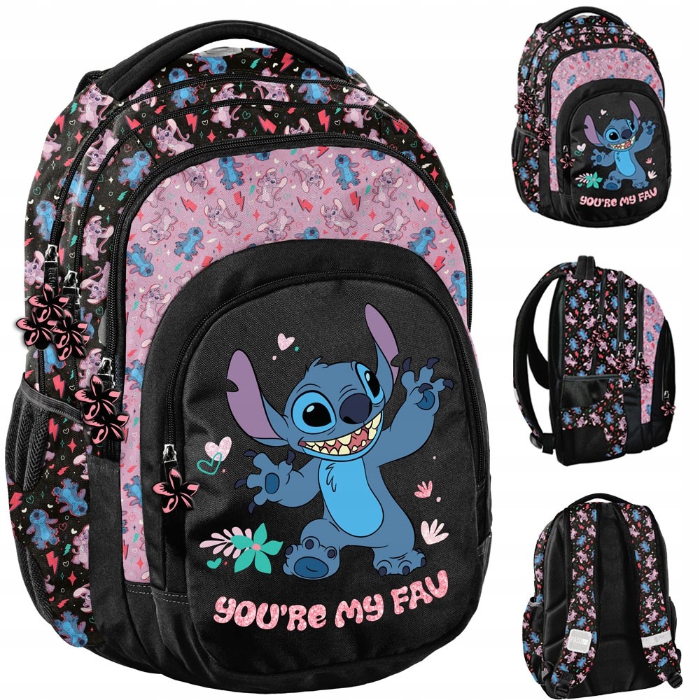 Viackomorový školský batoh Lilo and Stitch Paso čierny, Odtiene fialovej, Multicolor 19 l